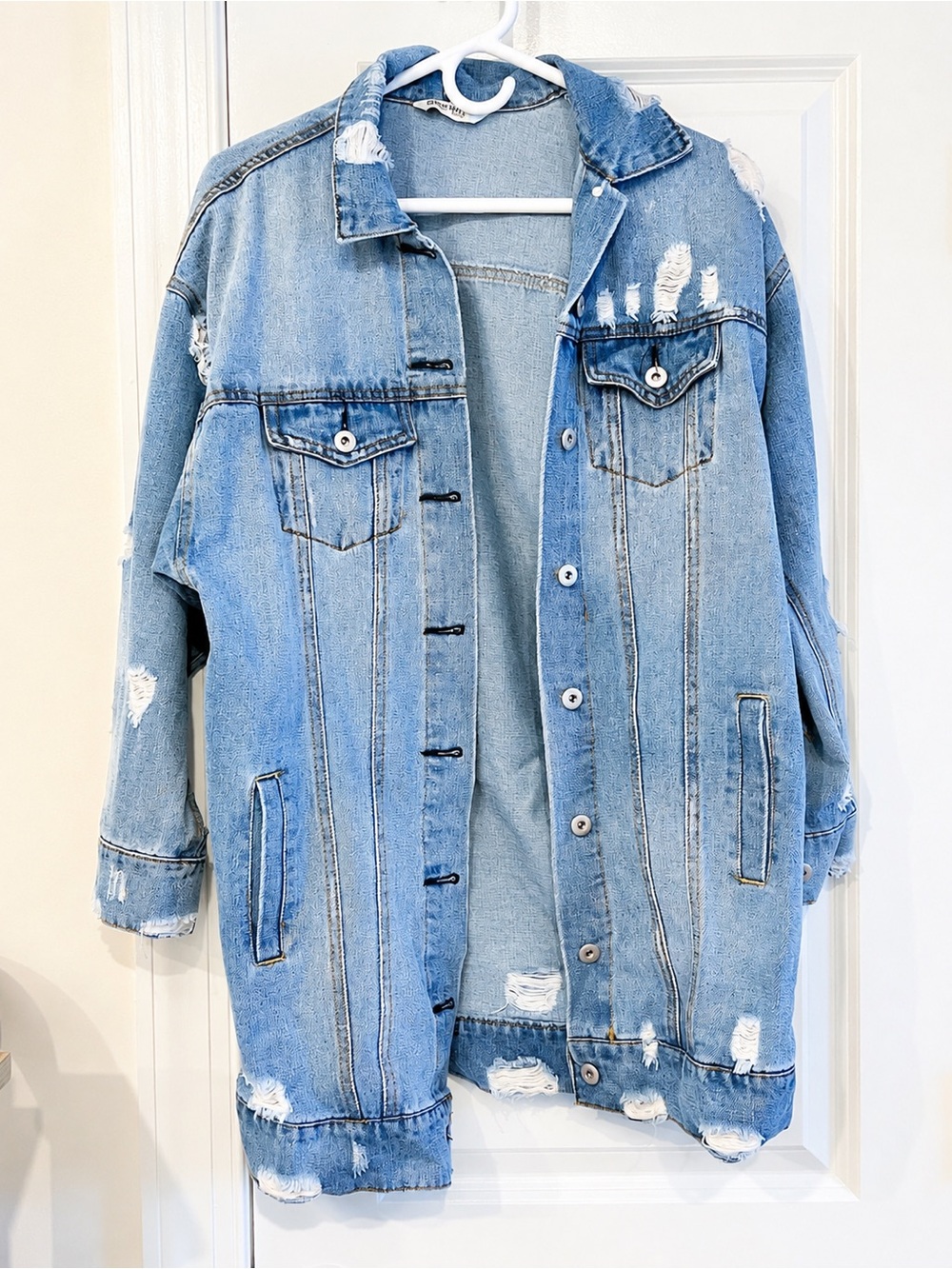 Highway Jeans Distressed Blue Oversized Denim Jacket Small